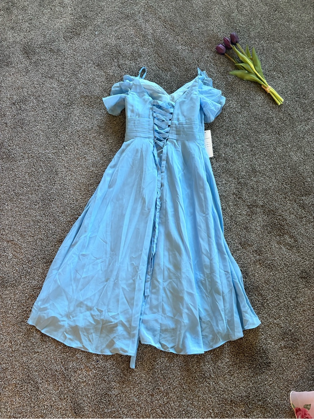 Light Blue Ruffle Cold-Shoulder Midi Dress - Picture 6 of 8